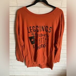 Neck Top in burnt orange/Graphic, perfect for fall leggings leaves latte please